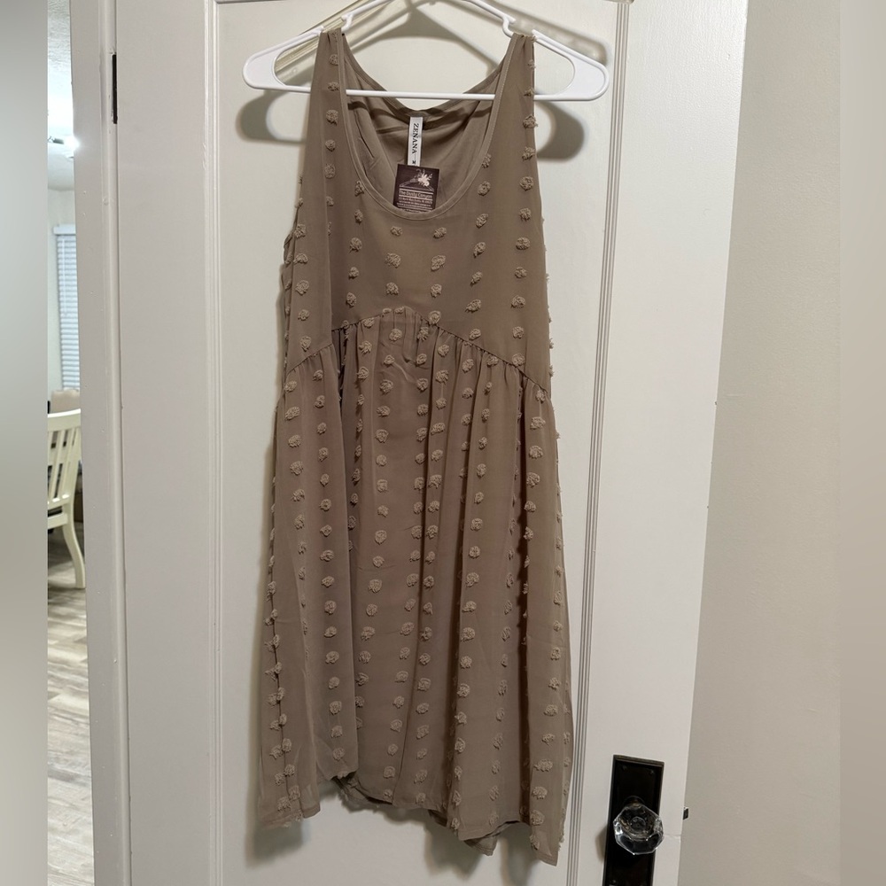 NWT Tank Dress Shift Dress Taupe Polka-Dot Texture
